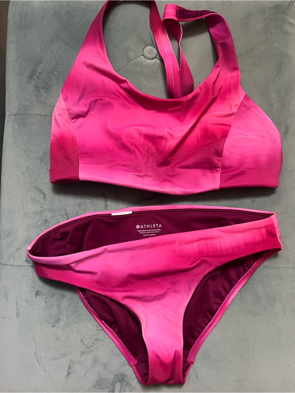 Athleta Magenta Scoop-Style Bikini Top and Bottom Set